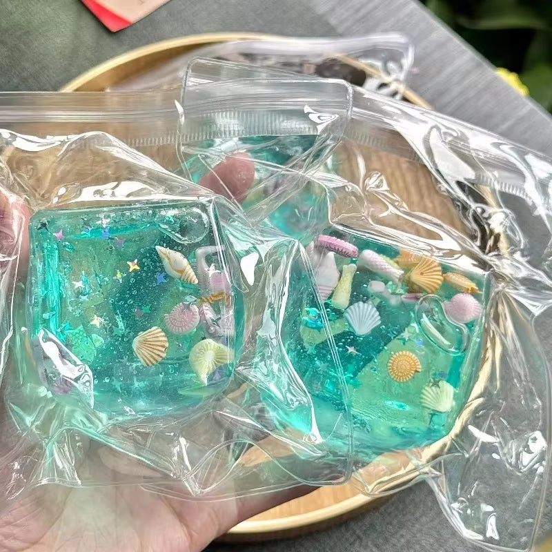 Blue Cubes Sea Squishy Fidget Toy Super Soft Transparent Star Shell Squeeze Toy Ocean Sensory Anti-Stress Toy Girl Gifts