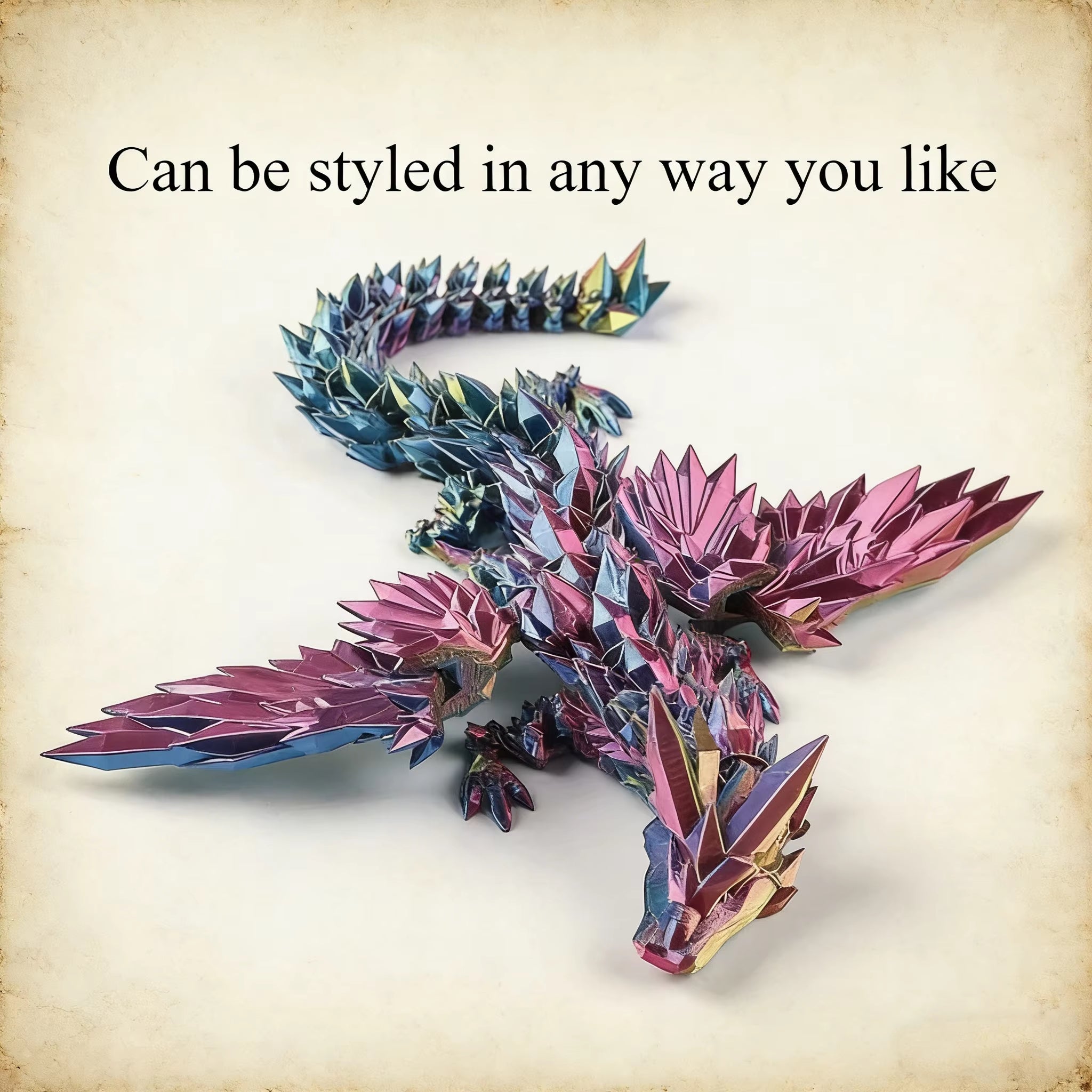 Colorful Gemstone 3D-Printed Dragon Egg Figurine with Wings and Egg Shape, Featuring Flexible Joints and Handcrafted Desktop Dec