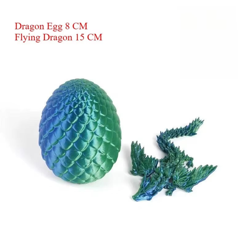 Colorful Gemstone 3D-Printed Dragon Egg Figurine with Wings and Egg Shape, Featuring Flexible Joints and Handcrafted Desktop Dec