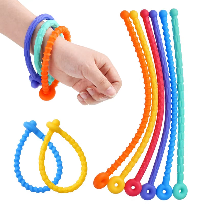 6PCS Sensory Stick Textured Silicone Stretchy Strings Fidget Toys for Calming down Anxiety ADHD Autism Stress Relief Gifts
