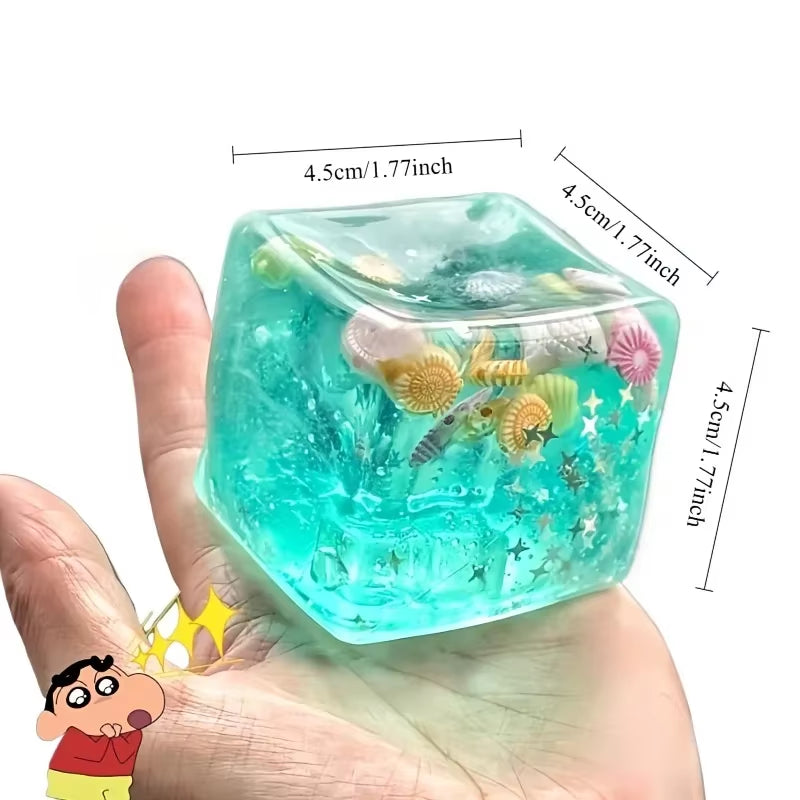 Blue Cubes Sea Squishy Fidget Toy Super Soft Transparent Star Shell Squeeze Toy Ocean Sensory Anti-Stress Toy Girl Gifts