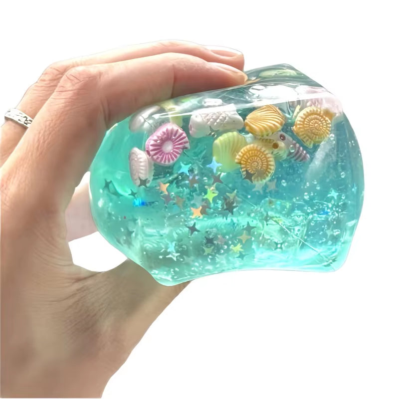 Blue Cubes Sea Squishy Fidget Toy Super Soft Transparent Star Shell Squeeze Toy Ocean Sensory Anti-Stress Toy Girl Gifts