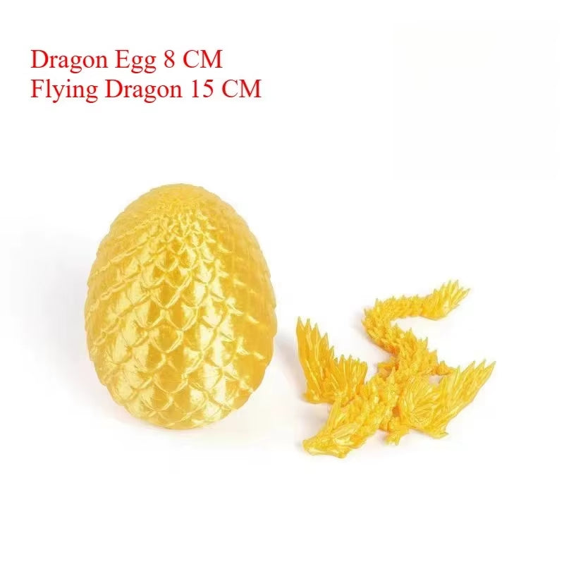 Colorful Gemstone 3D-Printed Dragon Egg Figurine with Wings and Egg Shape, Featuring Flexible Joints and Handcrafted Desktop Dec
