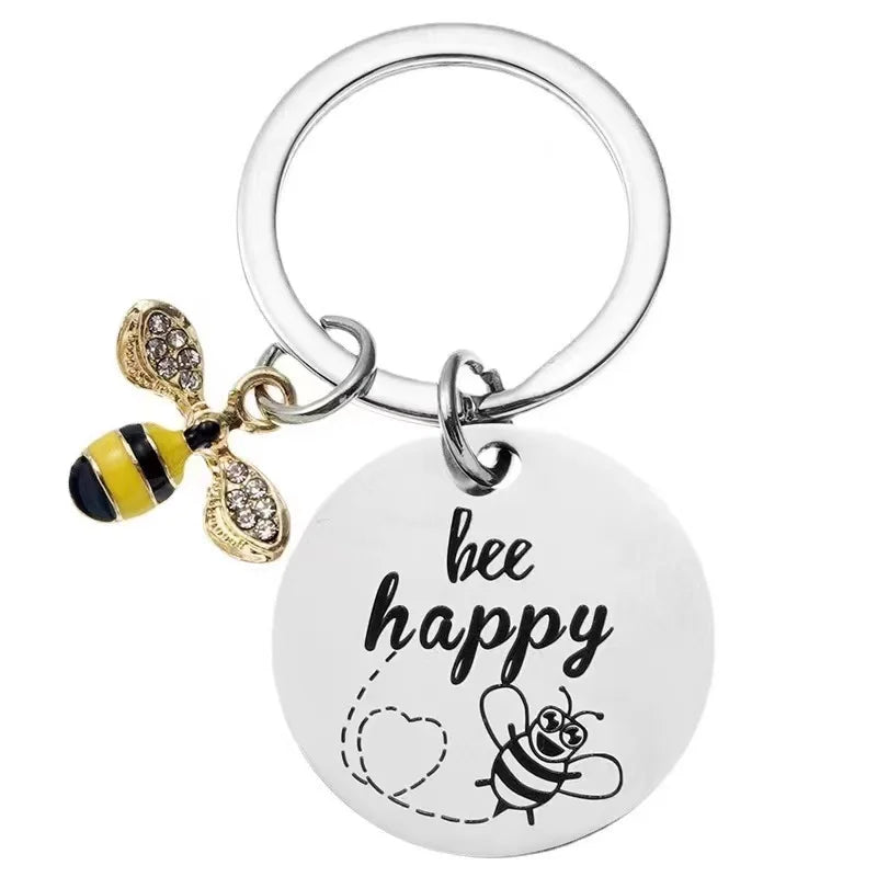 Bee Happy Keychain - Inspirational Gift for Women, Mom, Daughter, Son, Niece, Nephew, and Friends - Perfect for Birthdays, Chris