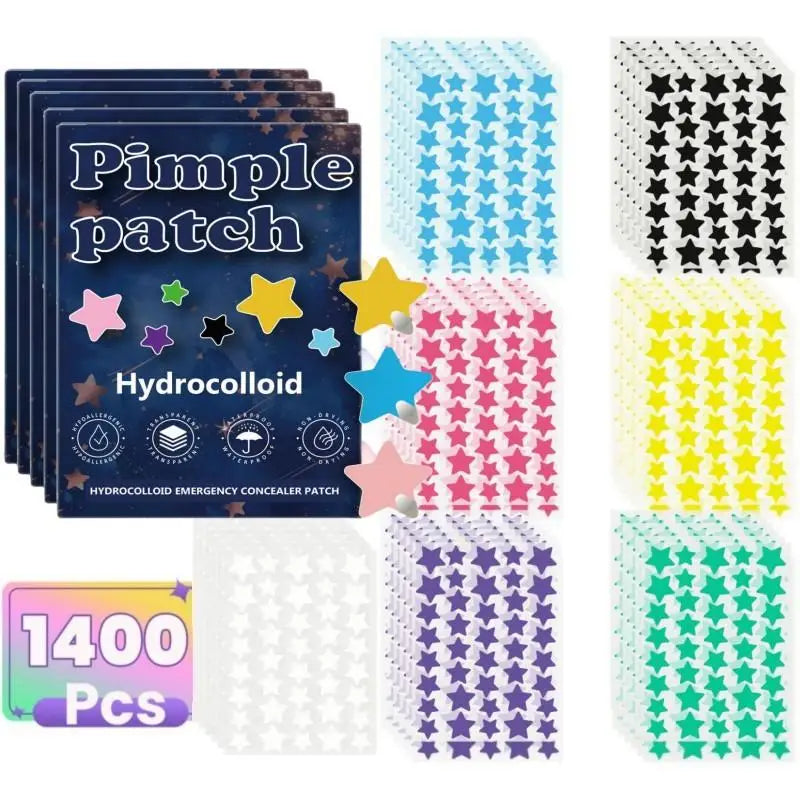 1400Pcs Colorful Star Acne Patches Set, Combination Pimple Cover Stickers, Face Concealer for Blemishes & Blemish Spot Treatment