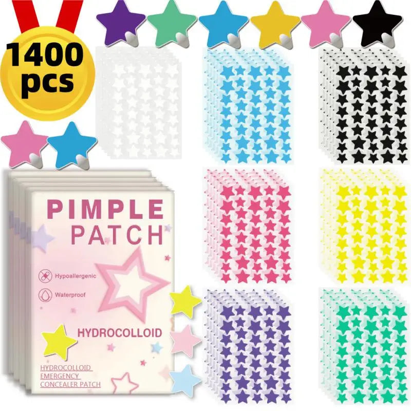1400Pcs Colorful Star Acne Patches Set, Combination Pimple Cover Stickers, Face Concealer for Blemishes & Blemish Spot Treatment