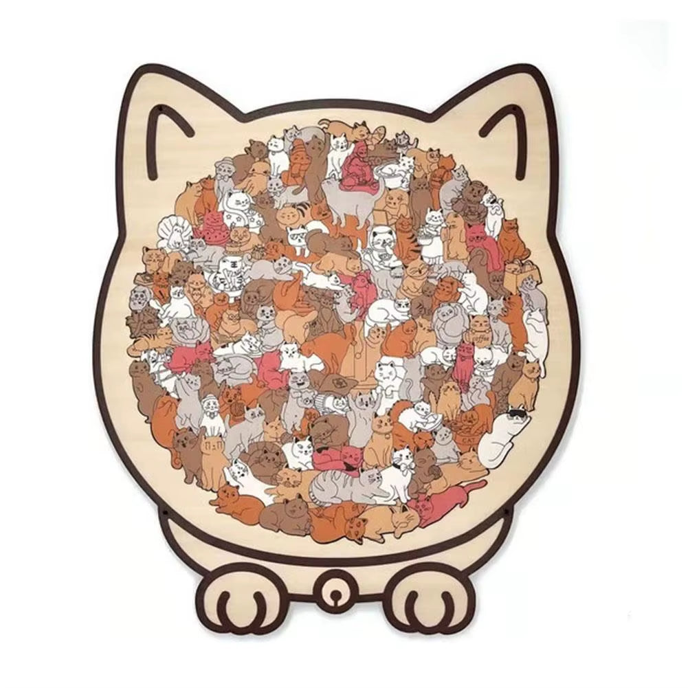 135 PC Cat-Shaped Wooden Jigsaw Puzzle Unique Irregular Puzzle Pieces Game Birthday Xmas Gifts for Cat Lovers Home Decorations ﻿