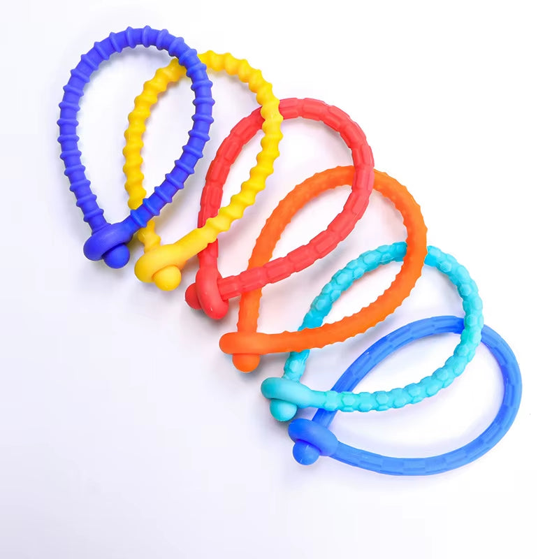 6PCS Sensory Stick Textured Silicone Stretchy Strings Fidget Toys for Calming down Anxiety ADHD Autism Stress Relief Gifts