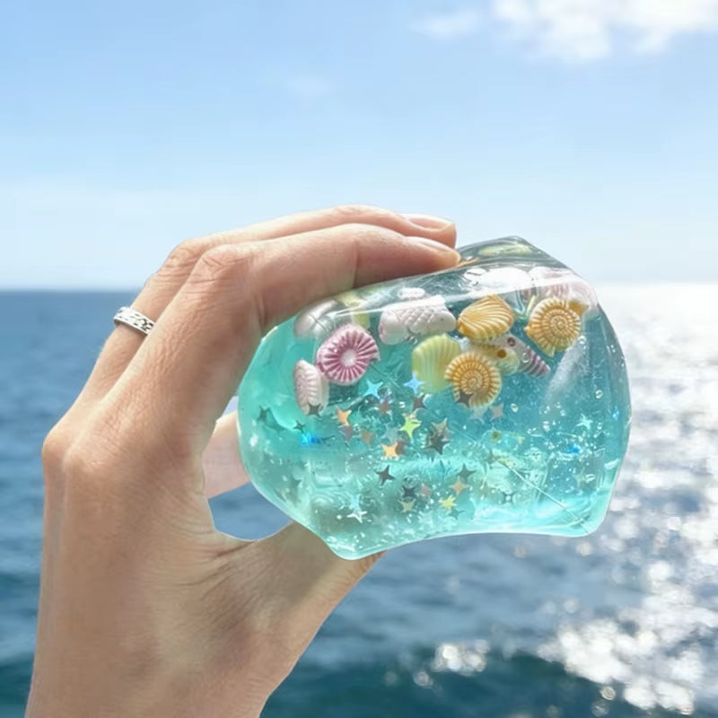 Blue Cubes Sea Squishy Fidget Toy Super Soft Transparent Star Shell Squeeze Toy Ocean Sensory Anti-Stress Toy Girl Gifts