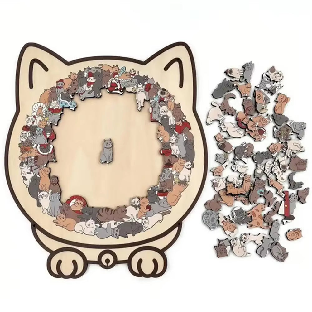 135 PC Cat-Shaped Wooden Jigsaw Puzzle Unique Irregular Puzzle Pieces Game Birthday Xmas Gifts for Cat Lovers Home Decorations ﻿